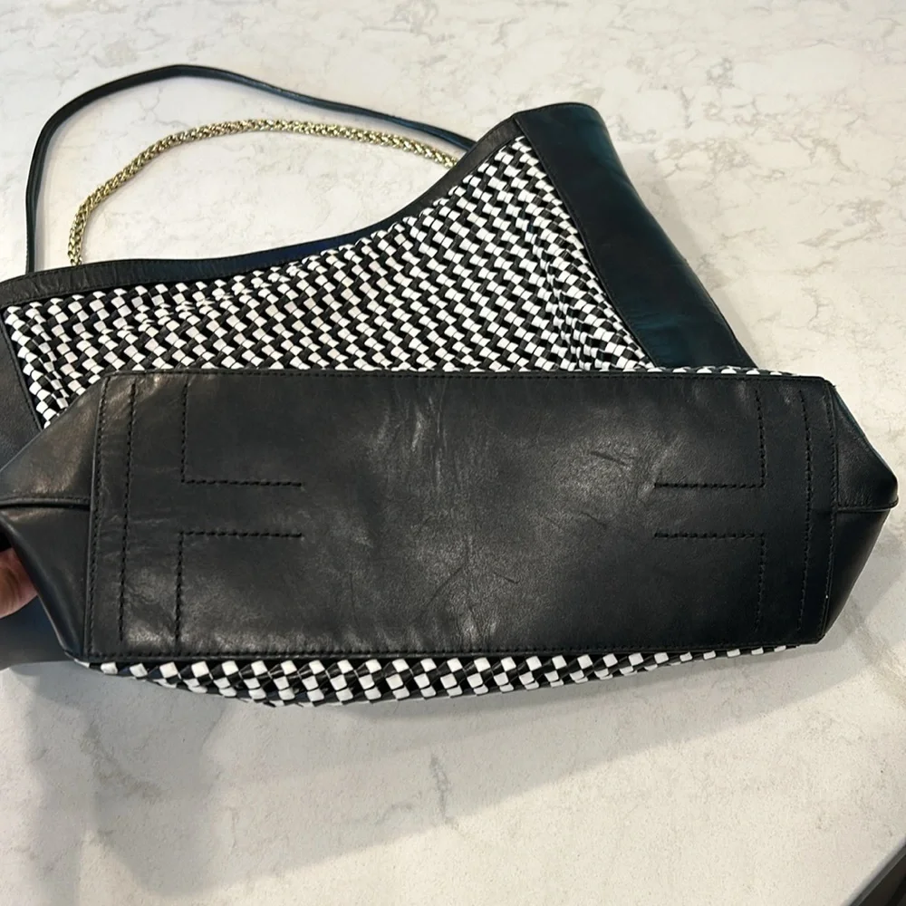 Tory Burch Erica Black/White Leather Woven Large Tote